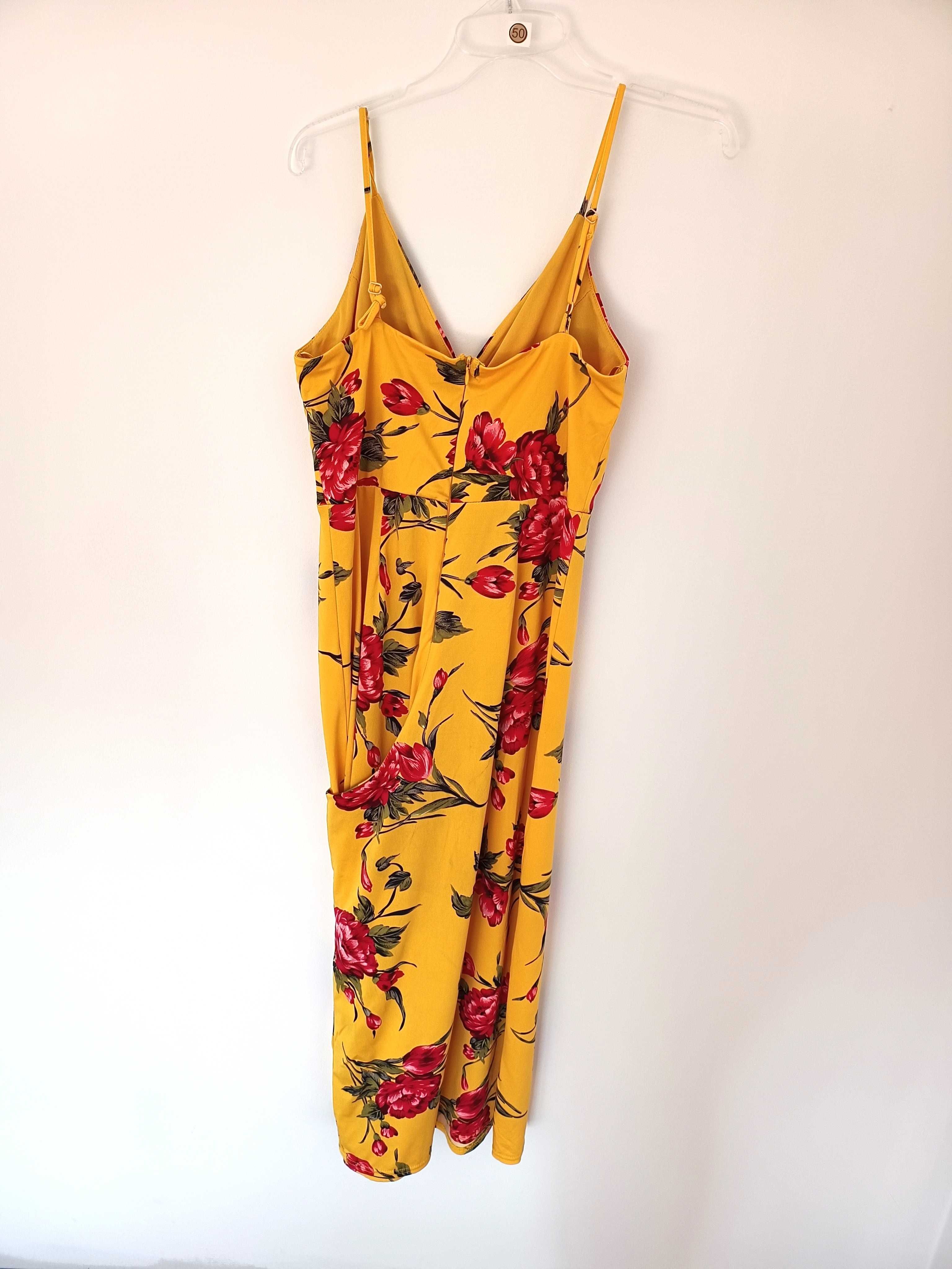 Primark zolty kwiecisty kombinezon szerokie nogawki spodnie 3/4 44XXL