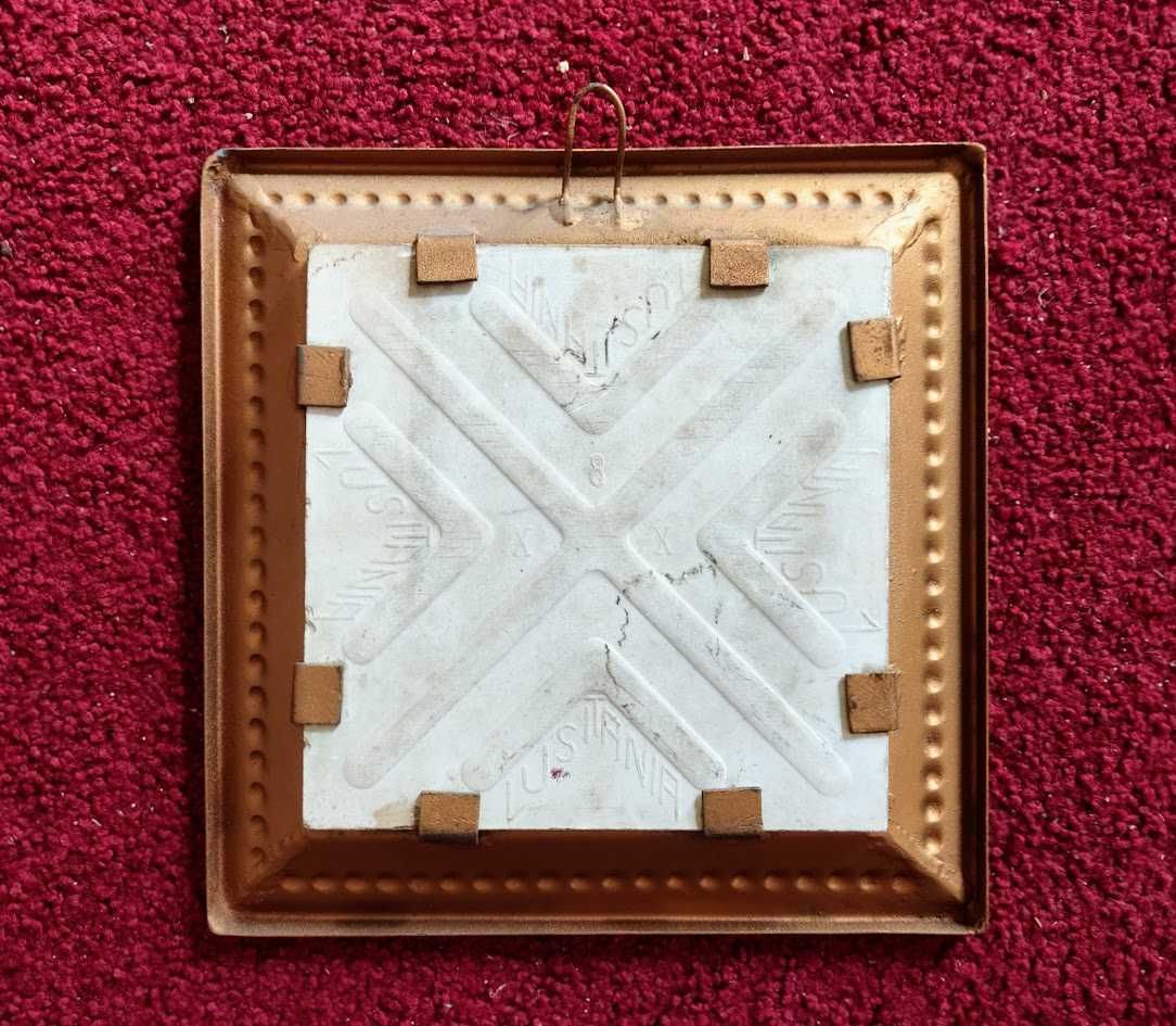 Quadro vintage moldura metal e azulejo falante pintado à mão