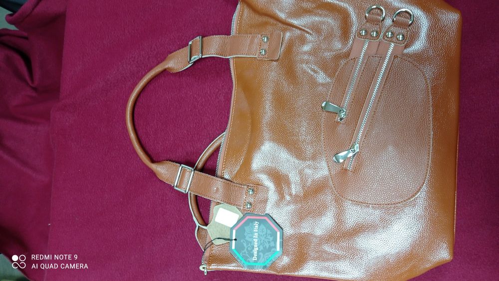 Сумка женская объемная коричневая/рыжая кожа