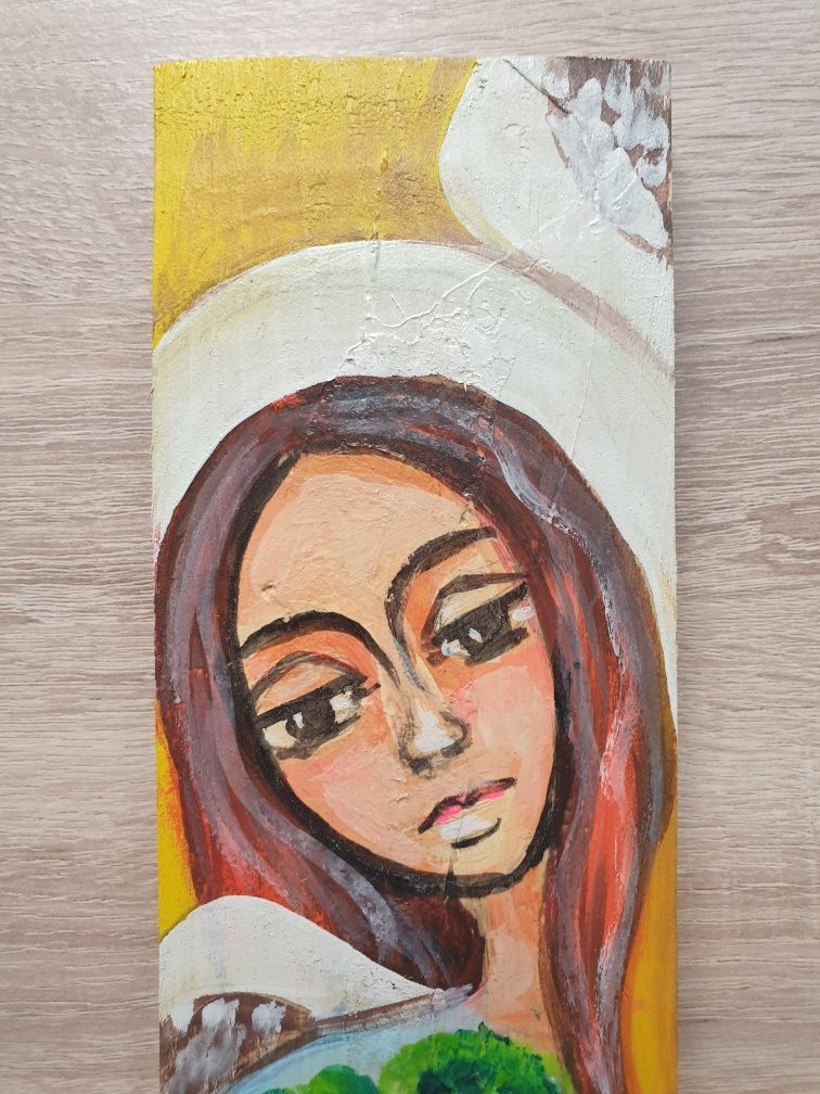 Anioł Spełnienia Marzeń obraz malowany ręcznie na drewnie