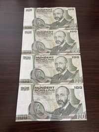 4 Banknoty 100 schilling austriackich z 1984r.