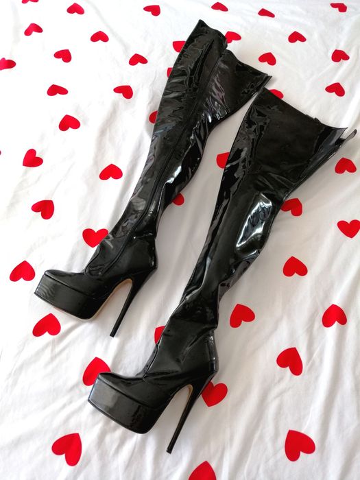STROSZEK Kozaki latex piękne high heels pole dance wysokie pleaser