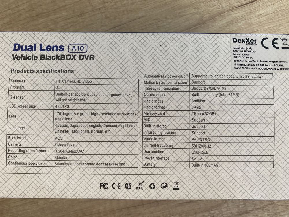 Dual Lens A10 kamera samochodowa przód-tył