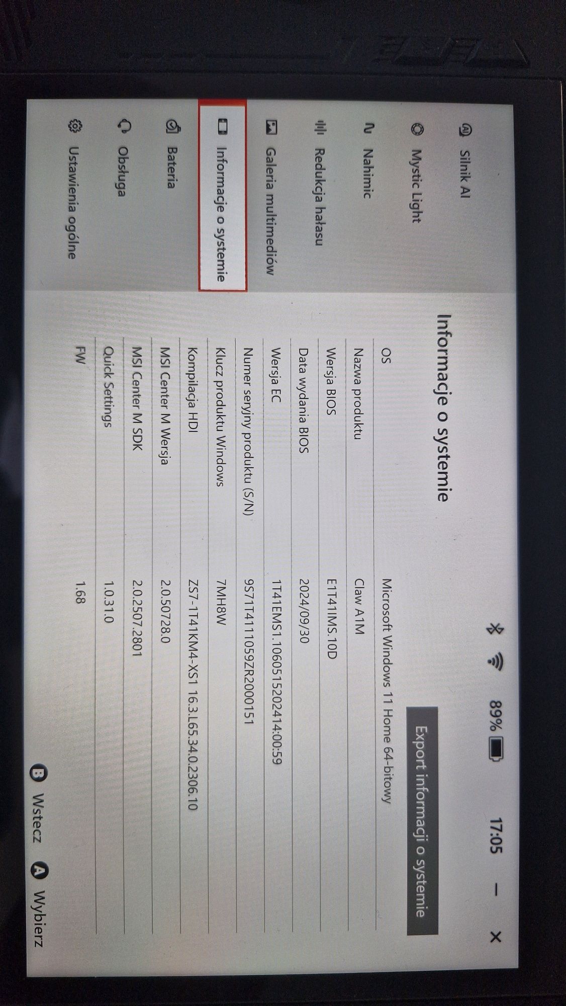 Konsola msi claw a1m 1tb