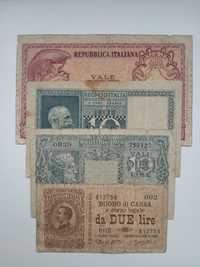 Banknoty Włochy - 4 szt. 2,0,10 i 100 lirów