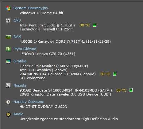 Laptop Lenovo G70-70 Proc 3558U/4GB/1000/DVD-RW GT820M 17,3"