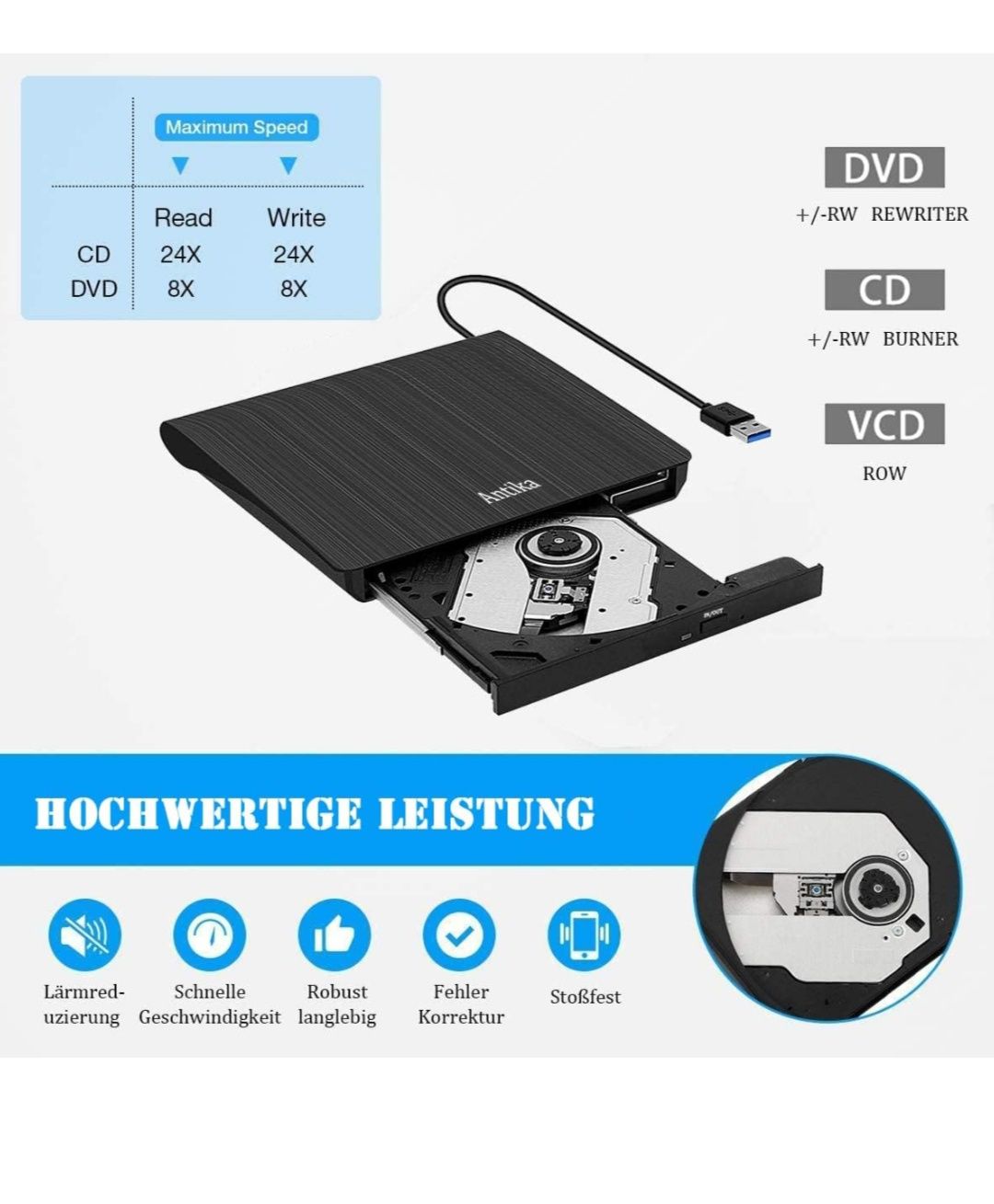 Nagrywarka DVD/CD z Zewnętrznym Napędem CD USB 3.0 DVD