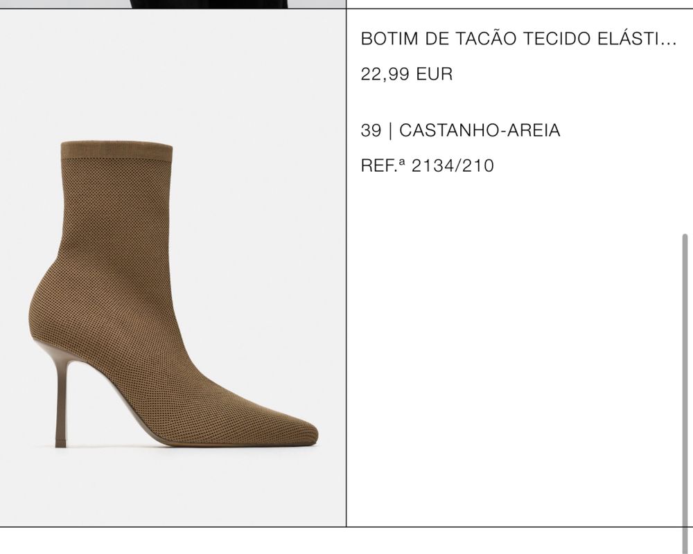 Botim de tecido elastico com tacao Zara tamanho 39