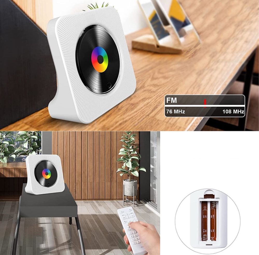Odtwarzacz CD przenośny, Bluetooth radio wbudowane dwa głośniki HIFI