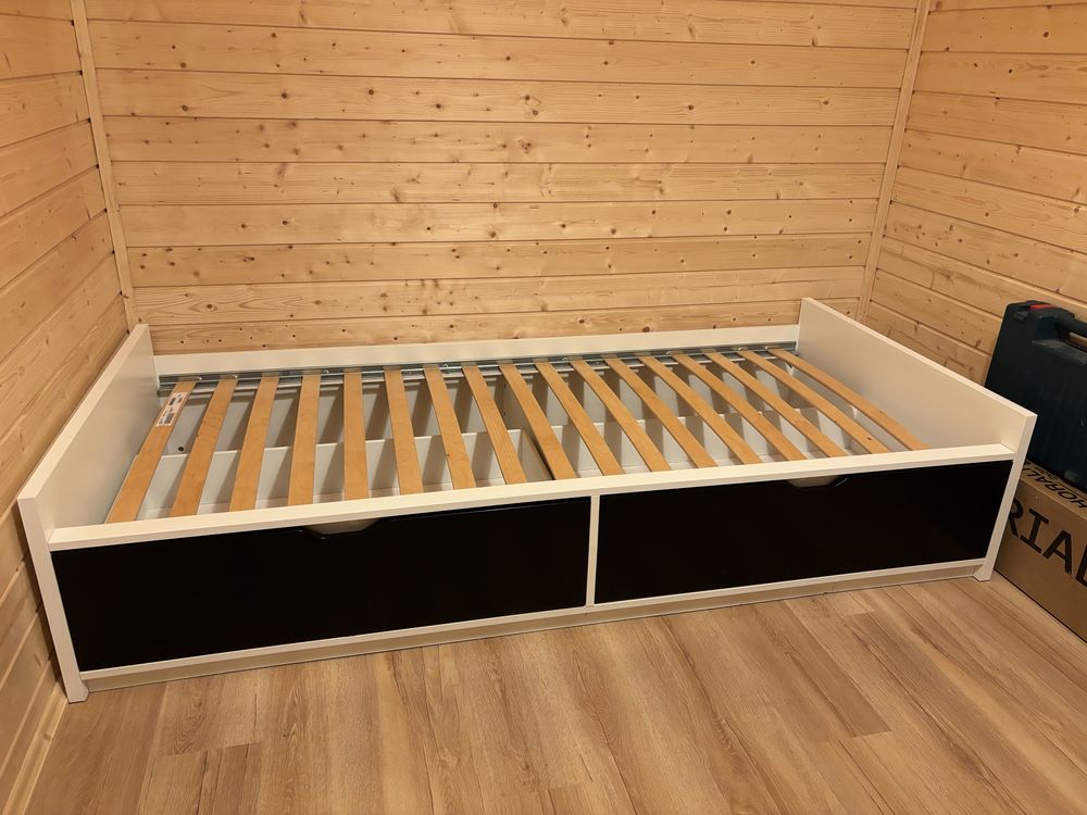 Ikea brimnes lozko pojedyncze z materacem szuflady czarne 90 200