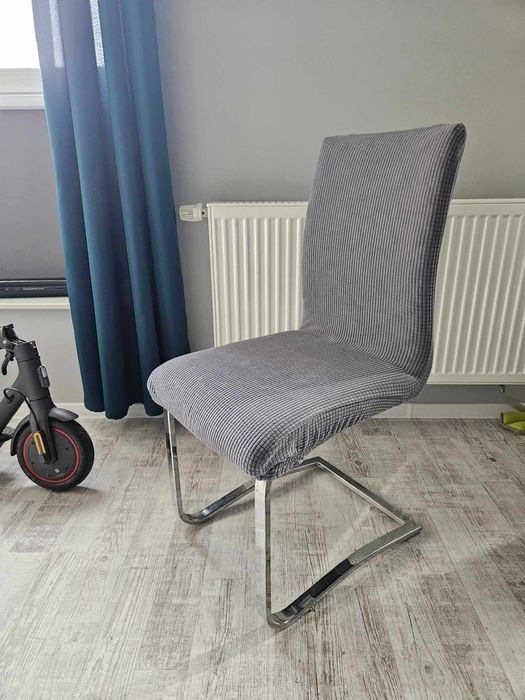 Pokrowce na krzesła komplet szare żakardowe kratka 4 szt