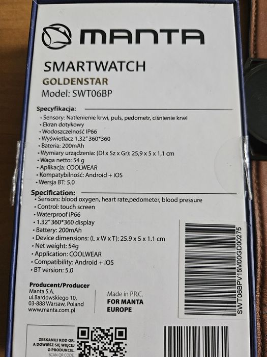Manta smartwatch goldenstar SWT06BP