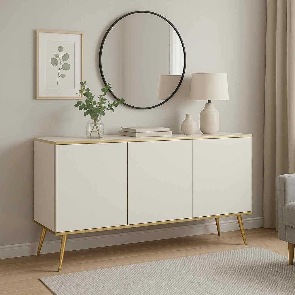 Komoda 150cm trzydrzwiowa Biała/Złoto Mia – nowoczesna komoda i styl