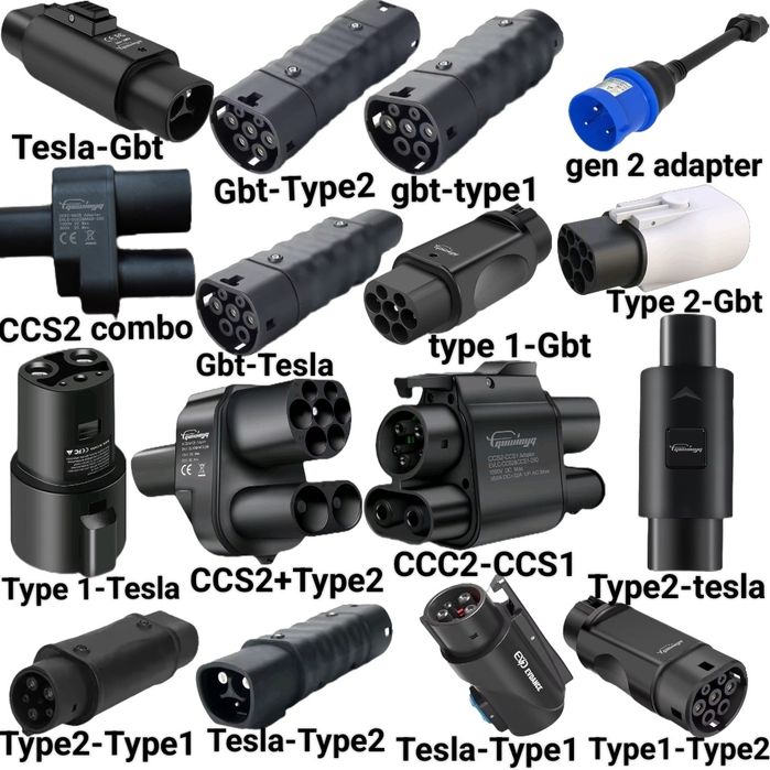 Перехідник адаптер tesla type1 type 2 CCS2 GBT NACS CCS1 зарядка тесла