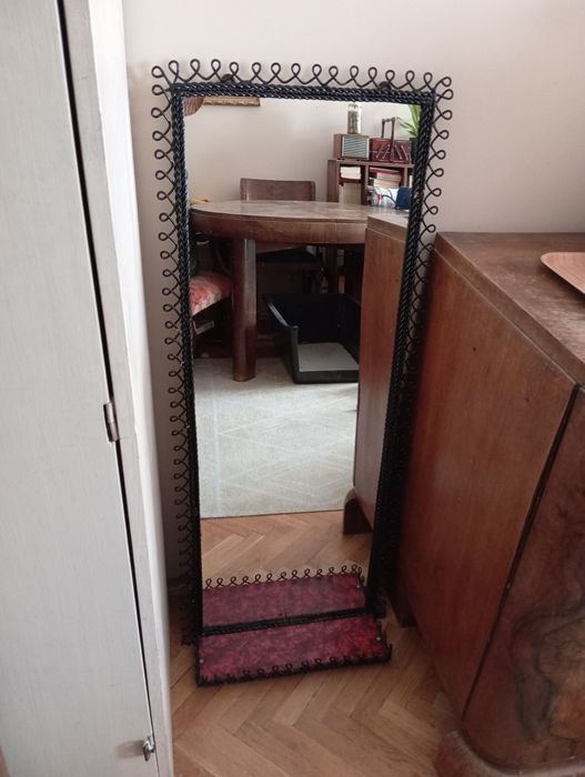 METALOWE Lustro z Półką (Żeliwna Oprawa) / Vintage PRL