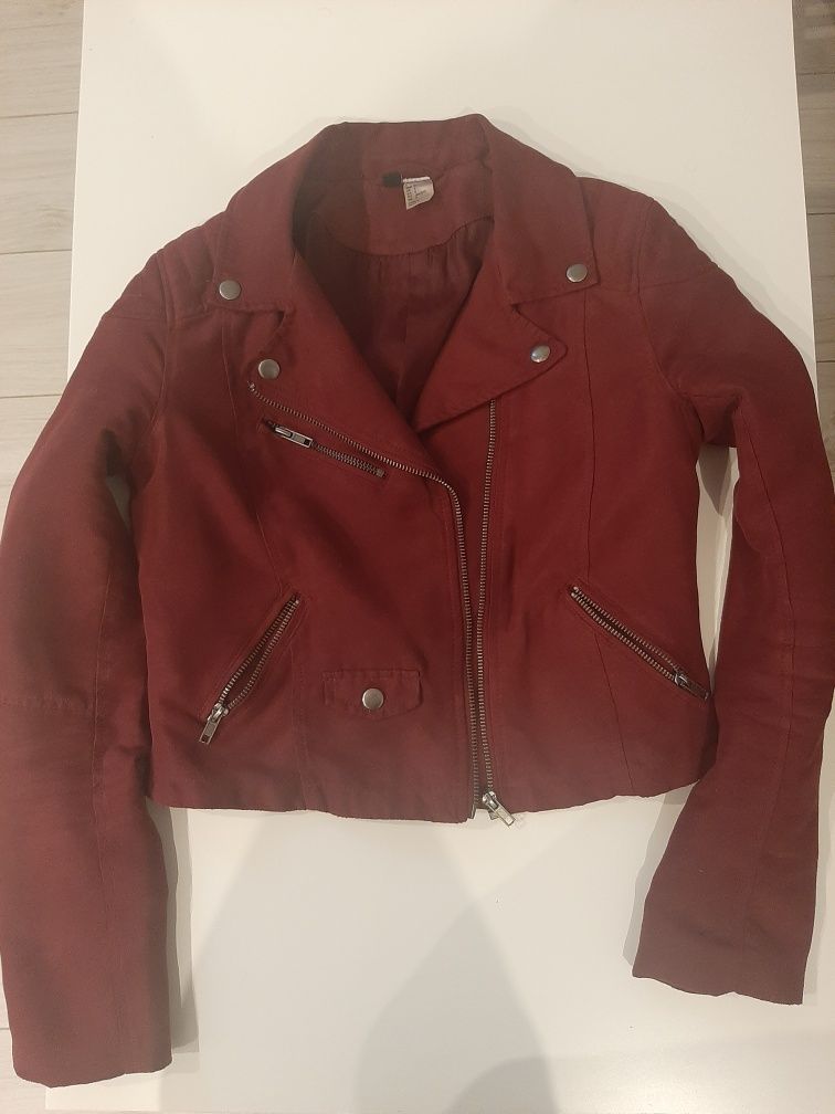 Kurtka ramoneska pilotka bordo jak nowa mała skórka eko H&M r. 36