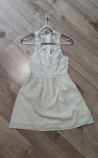 Sukienka S biało kremowa H&M