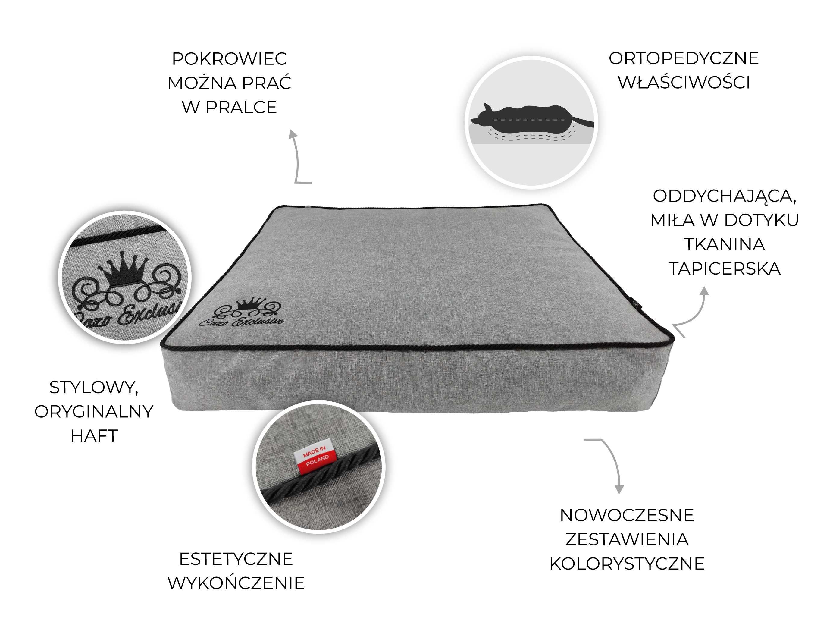 Legowisko materac CAZO Royal dla psa, rozm. XL, 110x90x15cm, szary