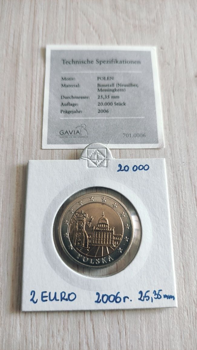 Moneta 2 Euro Polska 2006r prawdziwa rzadkość nakład 20 000!