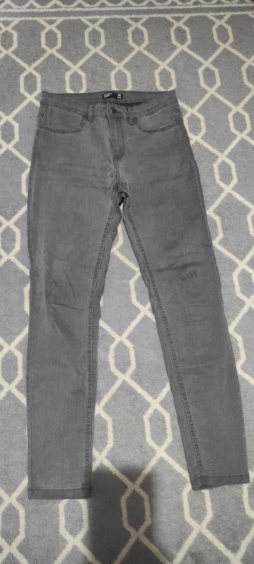 Siwe spodnie wysoki stan jeansowe szare jeans Skinny slim fit rozm 38