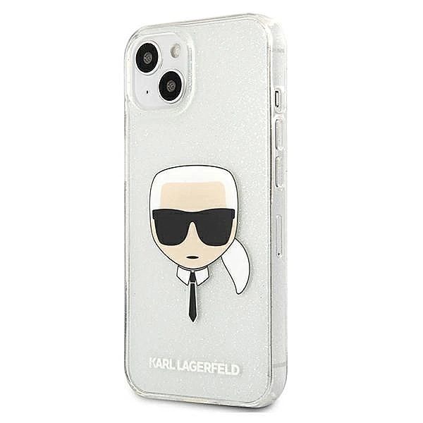 Etui Karl Lagerfeld Glitter Karl's Head na iPhone 13 mini - srebrne