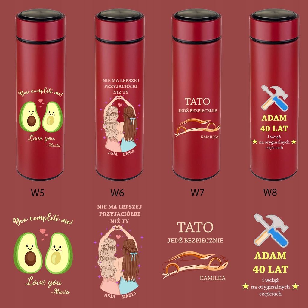 Termos kubek termiczny led wyświetlacz temp nadruk prezent RED