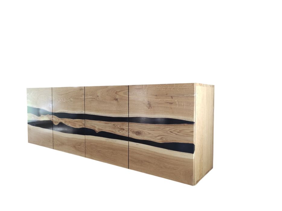 Komoda dębowa 220x45x80, żywica epoksydowa