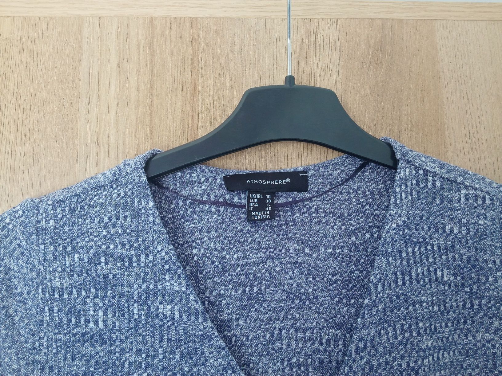 Bluzka z długim rękawem sweter sweterek m 38 niebieski granatowy biały