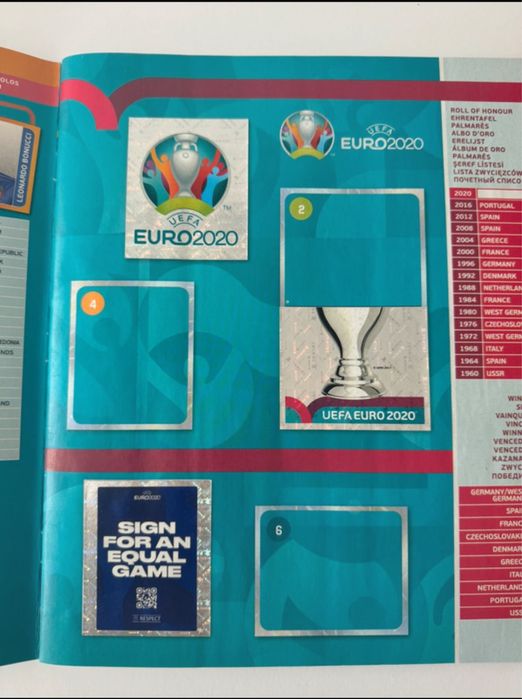 Caderneta Futebol EURO 2020 Incompleta com 100 Cromos Colados