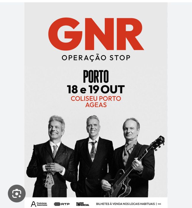 2 bilhetes para concert gnr no coliseu do porto -19 de outubro