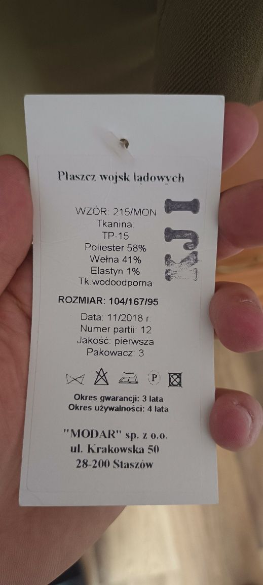 Płaszcz galowy Wojsk Lądowych 2018r. 104/167/95