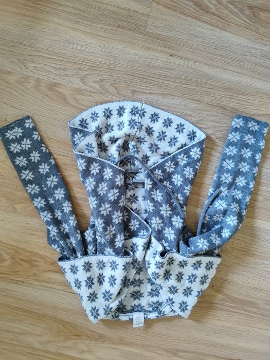 Swetr wiązany narzutka szaro biała śnieżki wełna 34/36 KappAhl