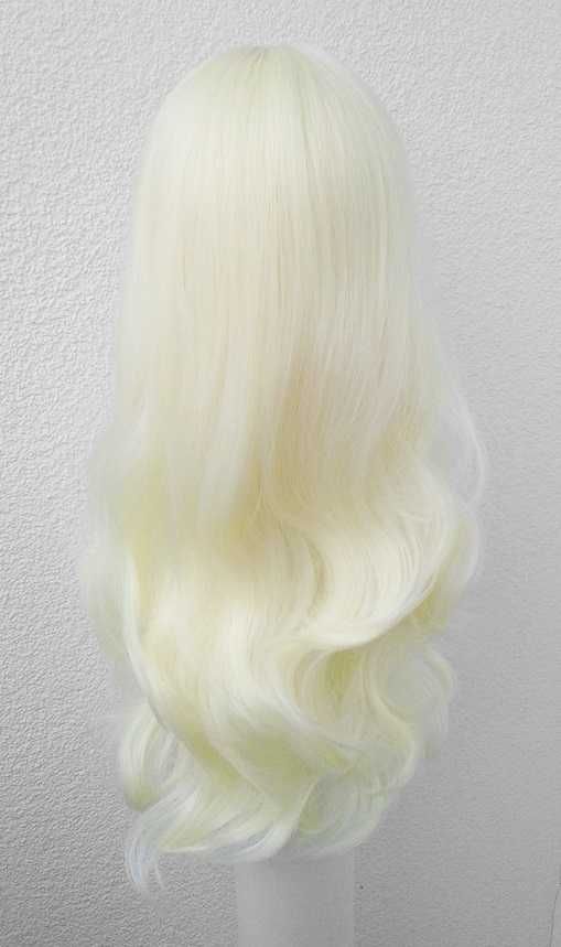 Długa jasna blond peruka z grzywką falowana cosplay wig