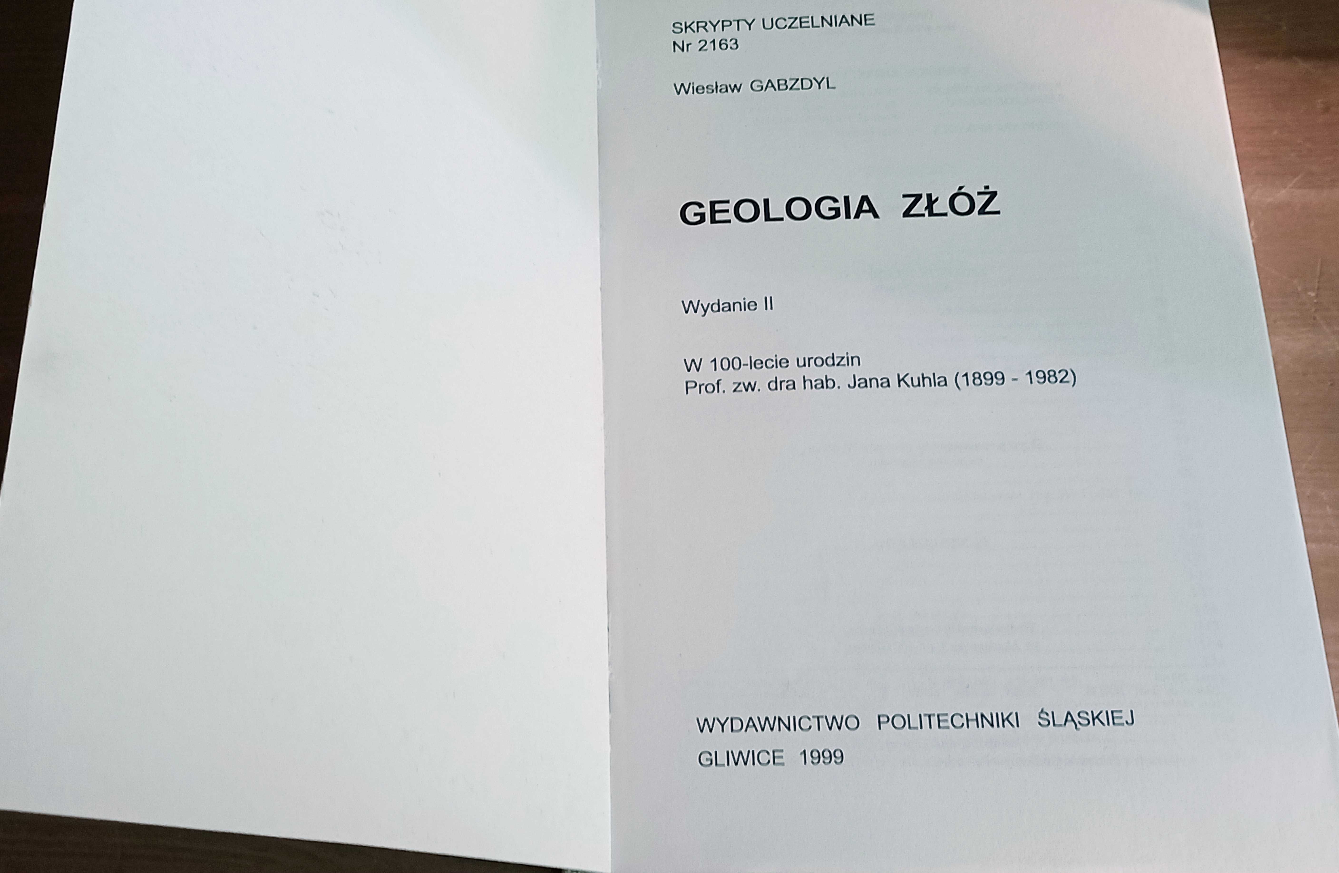 Geologia Złóż Wiesław Gabzdyl spis treści