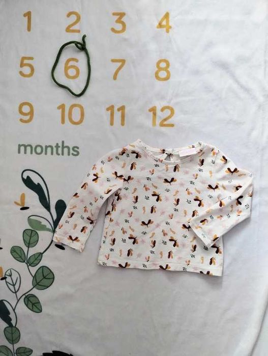 Bluzka z długim rękawem w liście 100% bawełna So cute r.74 cm 6-9 msc.