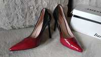 Szpilki buty na obcasie lakierowane SEASTAR 39 (26 cm) czarno-czerwone