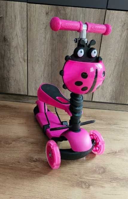 Hulajnoga trójkołowa balansowa różowa biedronka 3w1 dla dzieci