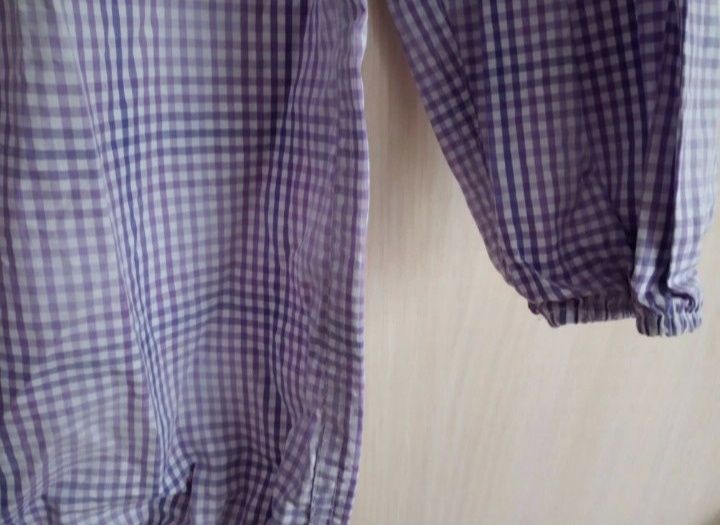 Fioletowa bluzka s kratkę hiszpanka koszula bez ramion odkryte ramiona