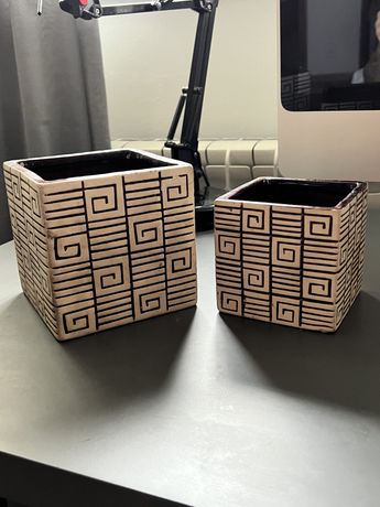 2 Doniczki kwadratowe donice ceramiczne vintage — stylowe DO DOMU