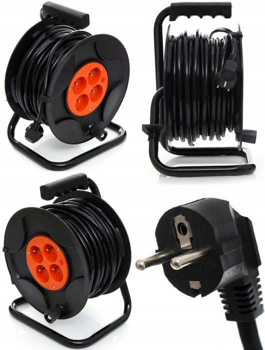 Przedłużacz Bębnowy Budowlany 50M 3X2,5 Na Bębnie 4 Gniazda Ogrodowy