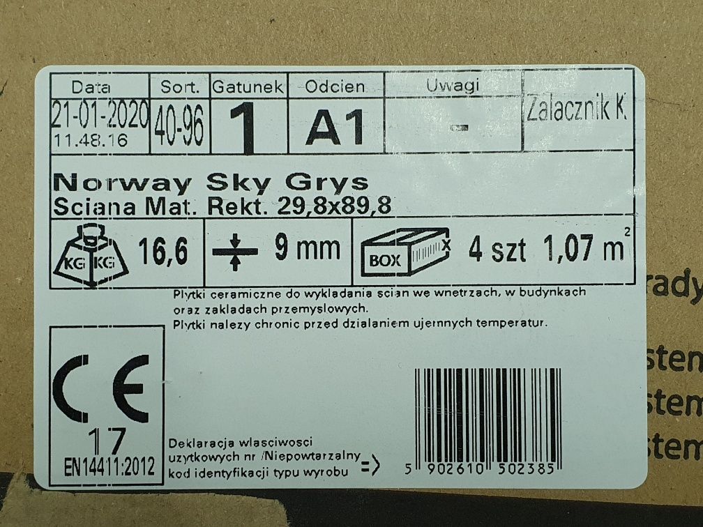 Paradyż Norway Sky Grys mat 29,8*89,8 cm