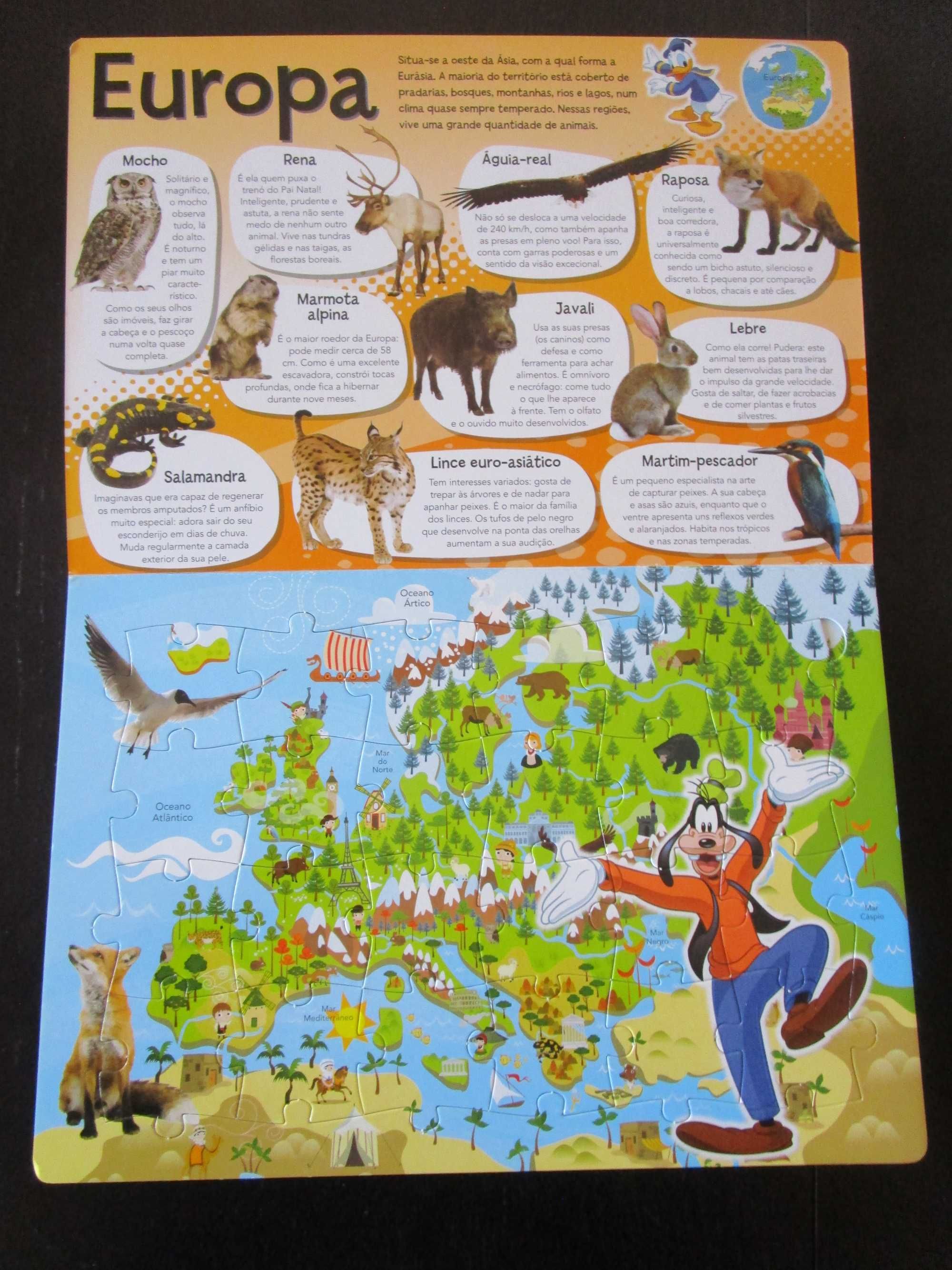 "Atlas do mundo animal", da Disney, em muito bom estado, com 4 puzzles