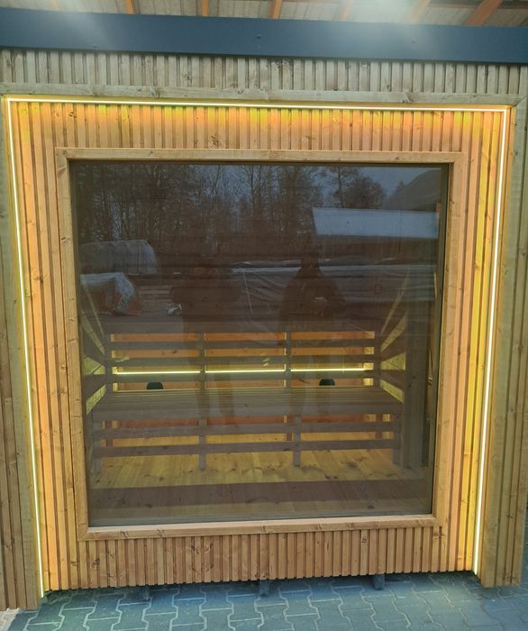 PRODUCENT Sauna ogrodowa wolnostojąca 255x265x270 bogate wyposażenie!