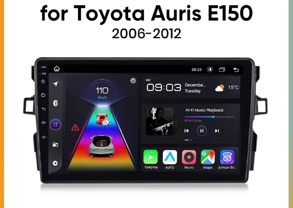 Rádio android Toyota Auris e150 de 2006-12 CARPLAY WIFI GPS 2/32GB