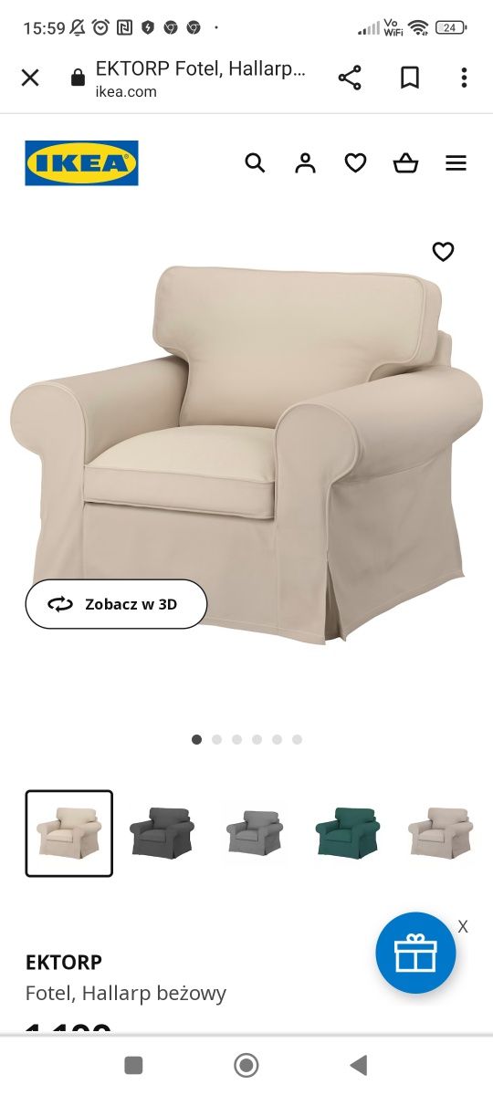 Fotel Ektorp Biały Ikea plus podnozek