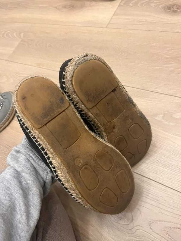 Kenzo espadryle mokasynki balerinki czarne na słomianej podeszwie 37