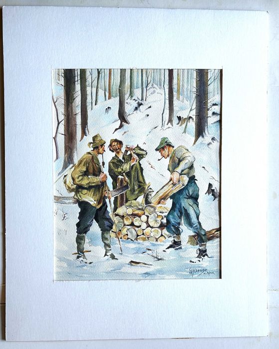 Otto Keck, Akwarela Po pracy w Bargwaldzie, Feierabend im Bergwald