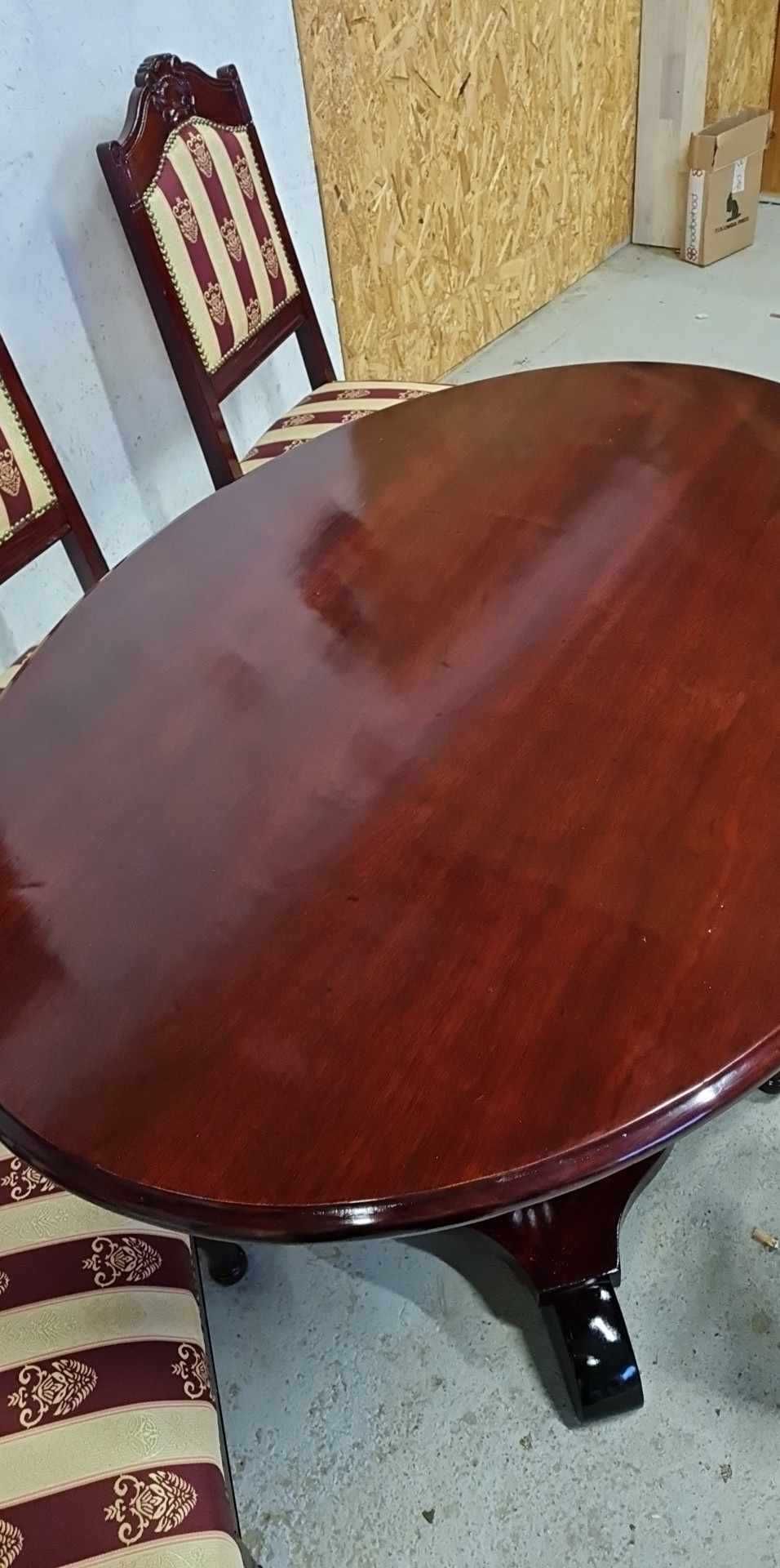 mahoniowy komplet - stół + 4 krzesła  - antyk - po renowacji