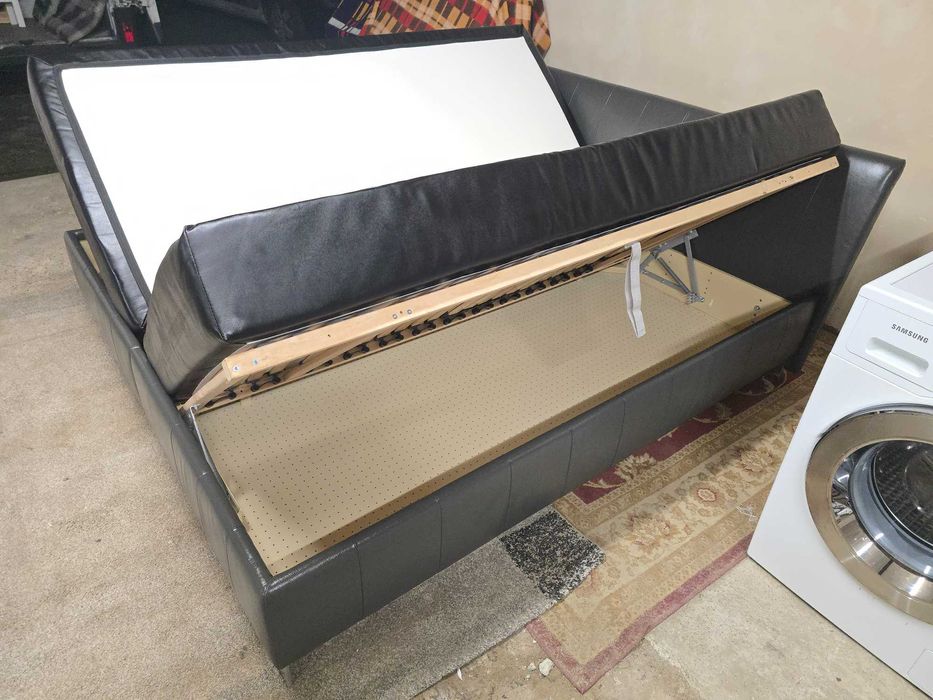 Skórzane łóżko sypialniane kontynentalne z pojemnikami, 180 x 200