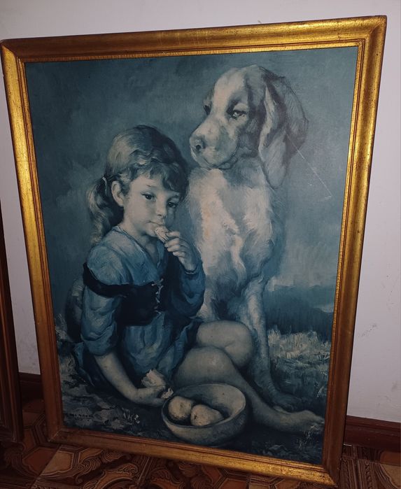 Quadros antigos, Vintage anos 70/80. Menina a rezar.